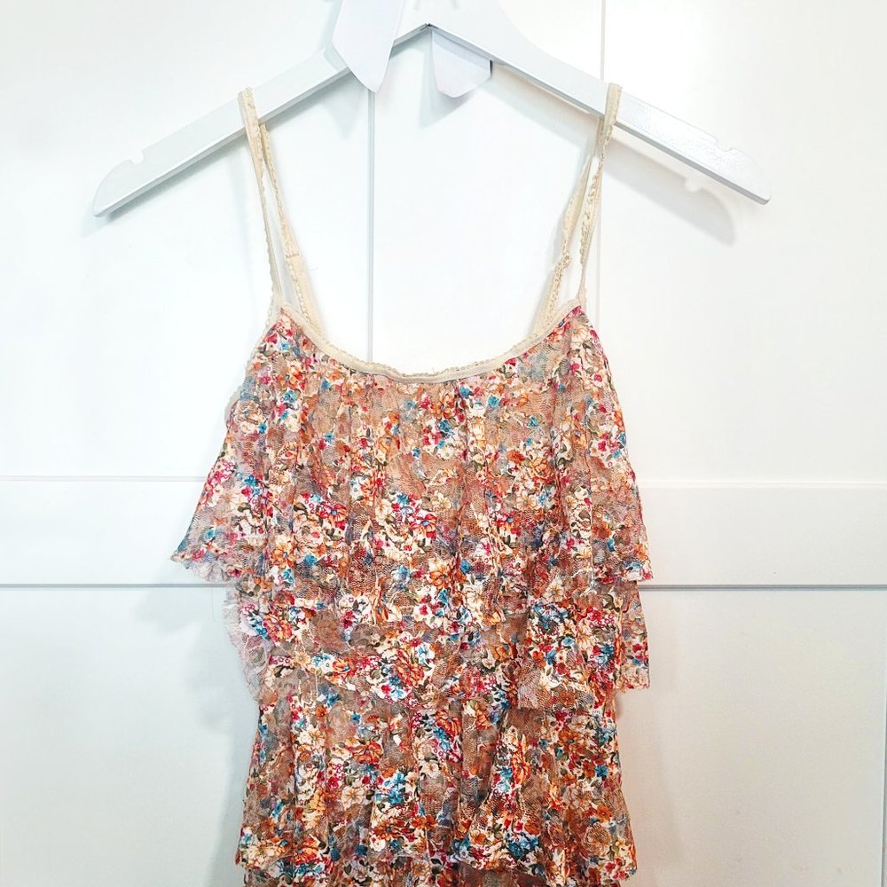 Tan Flower Ruffled Shirt - Deb